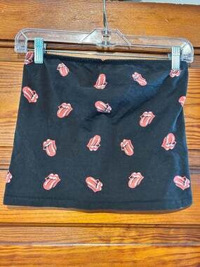 The Rolling Stones 2019 Official All Over Tongue Print Black Strapless Tube Top